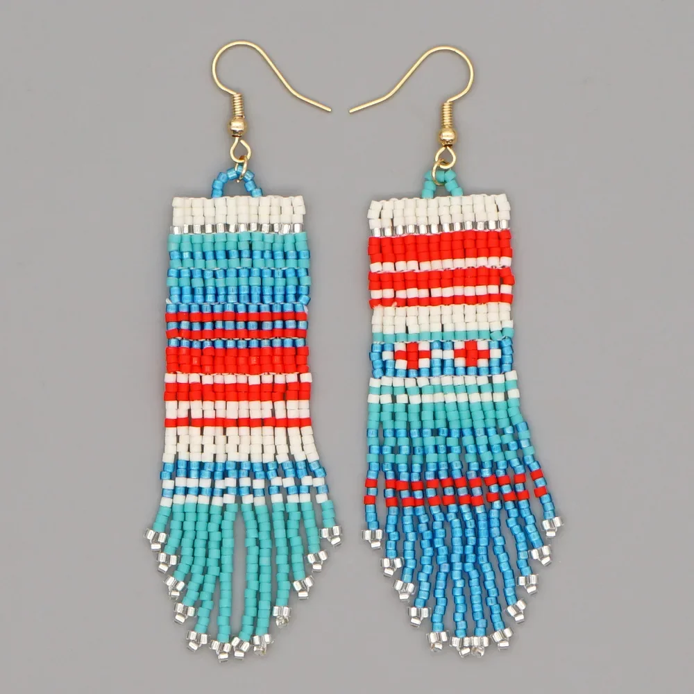 Fringe Earrings  Hand knitting  fashion  Beach breeze  cross  Beading  Bohemia  geometry  alloy  ma'am  Rice Bead Earrings