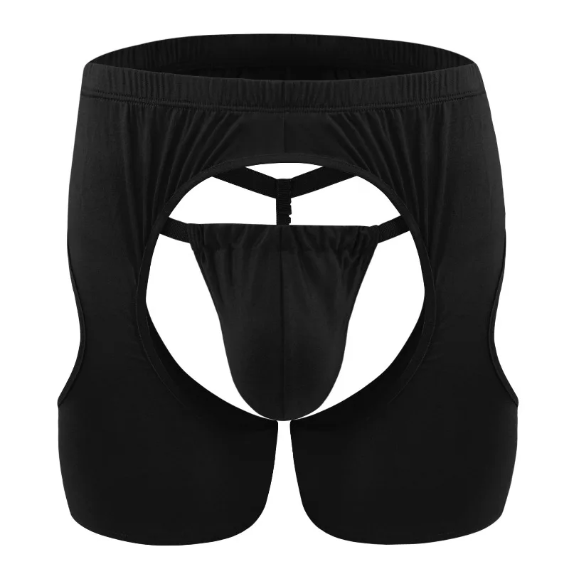

Men Hollow Open Butt Boxer Shorts Bulge Pouch Thong Breathable Exposed Buttocks Lingerie Underwear Night Club Stage Show Panties