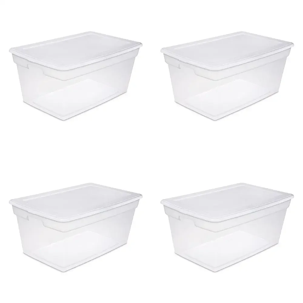 Stackable Clear Storage Box Set 90 Qt. White Plastic Organizer Pack of 4)