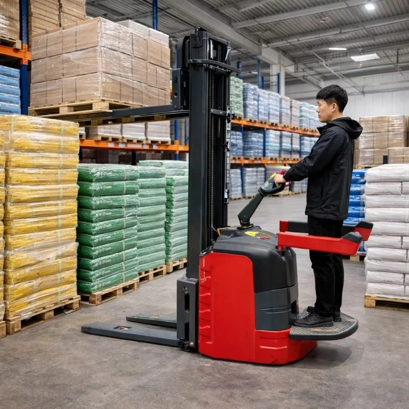 Portable Pallet Self Loading Lifting Forklift Electric Stacker PU Wheel Lead-Acid Battery Hydraulic Side Shifter