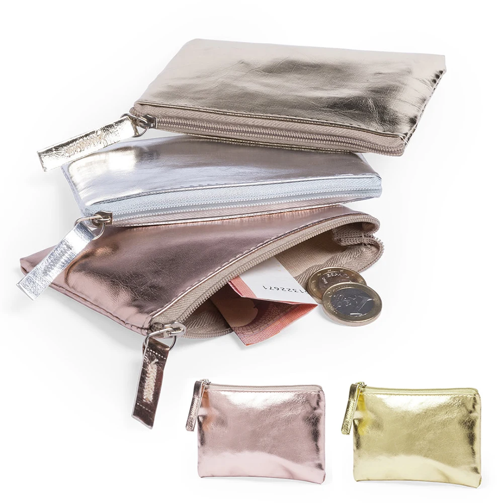 New Patent Leather Zipper Coin Purse Rose Gold Silver Color Ultra-thin Card Coin Key Storage Bag Mini Wallet Purse Girls Gifts