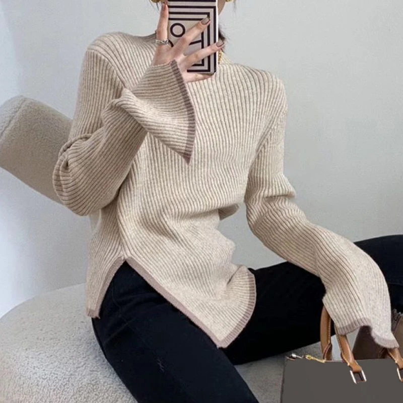 Fashion Women Turtleneck Sweater Autumn Winter Solid Color Slim Underlay Long Sleeve Pullovers Office Ladies Clothing