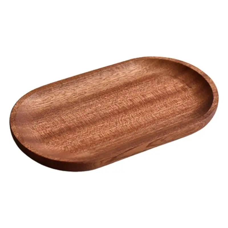 Wooden Serving Platter Oval Wood Grain Design Serving Trays Board Restaurant Coffee Shop Work Area Counter Tray Kitchen Supplies