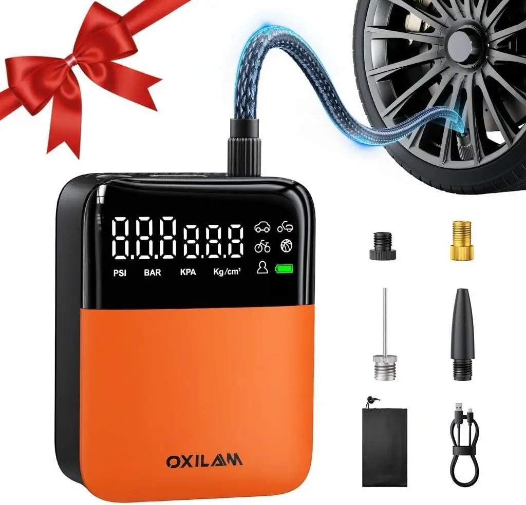 Portable Air Compressor for Car Tires - 150PSI Cordless Pump with Gauge, Fast Inflation for Motorcycle, Bike, Ball