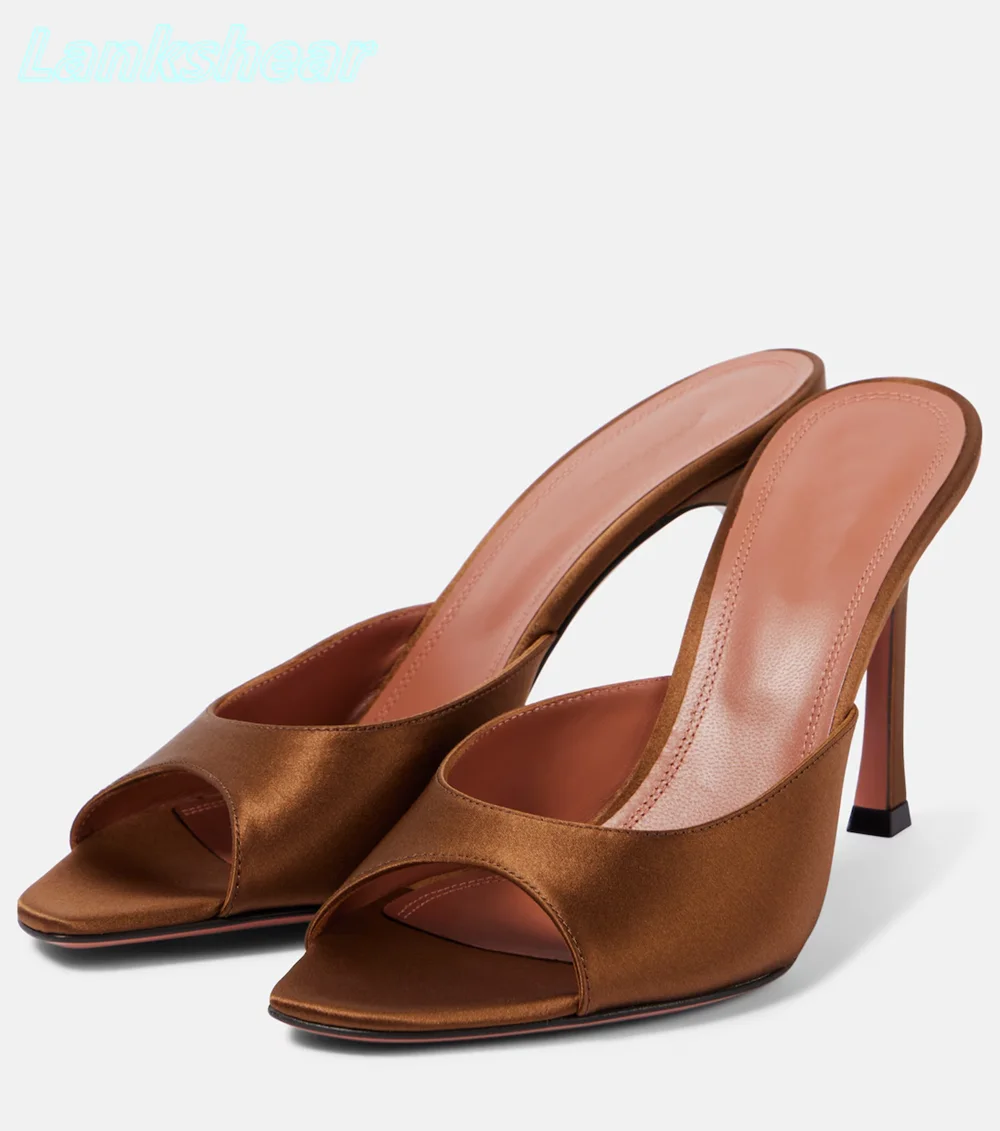 

Solid Square Open Toe Slippers Thin High Heels Solid Pull-on Stilettos Women Shoes Luxury Slip-on Luxury 2025 New Arrivals