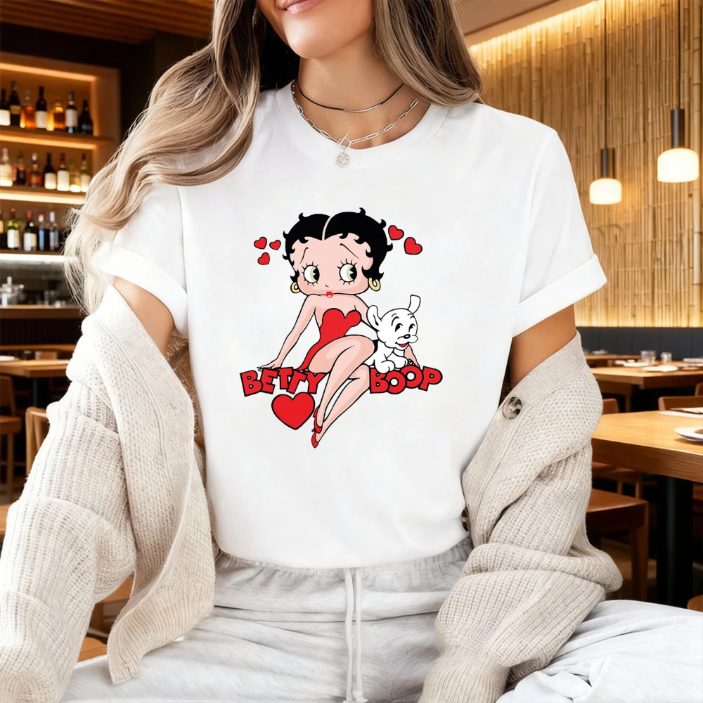 Classic Red Dress Betty Boop Theme Series Printed TShirt Betty Boop Collector Casual Daily Outfit Retro Style Women Cotton Tops