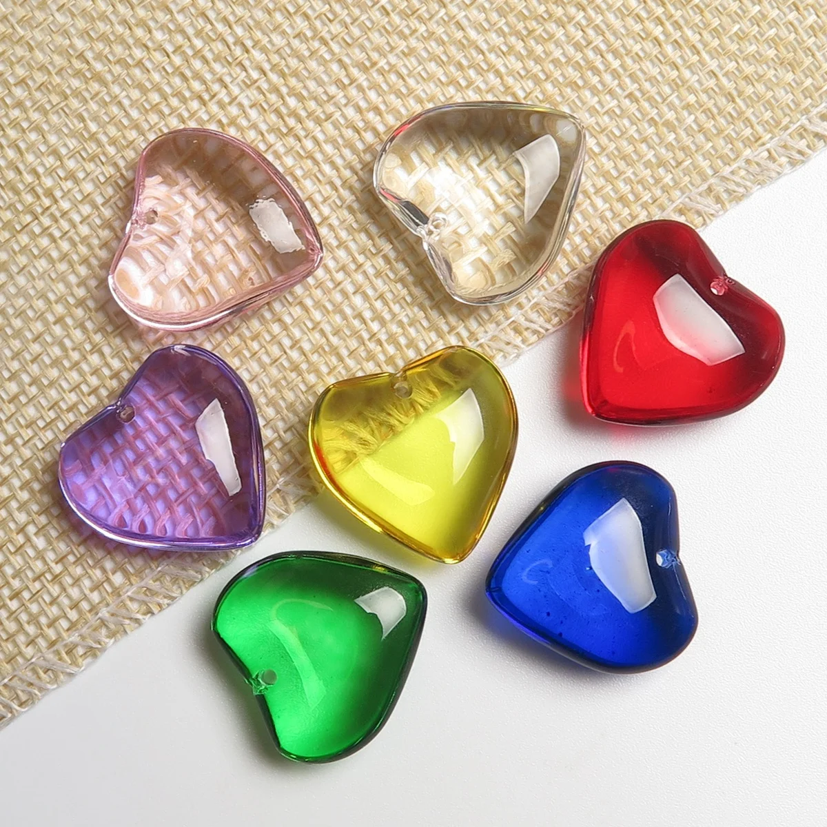 5pcs Heart Shape 20mm Glossy Crystal Glass Top Drilled Loose Pendants Beads For Jewelry Making DIY Crafts Findings