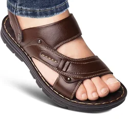 2021Men's Summer New Leather Sandals Men's Casual Beach Shoes Non-slip Slippers Two Sandals Men Sandals Leather Men Sandal Shoes