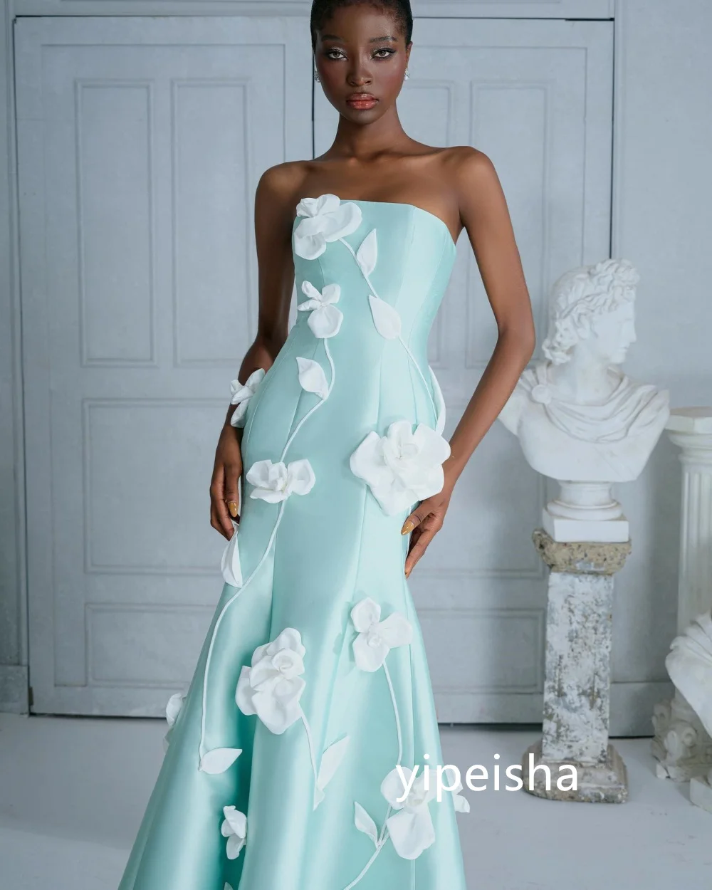 Customized Modern Style Flower A-line Strapless Hi-Lo Dresses Prom Dresses Pastrol Unisex Chinese Style Formal Casual Simple Fas