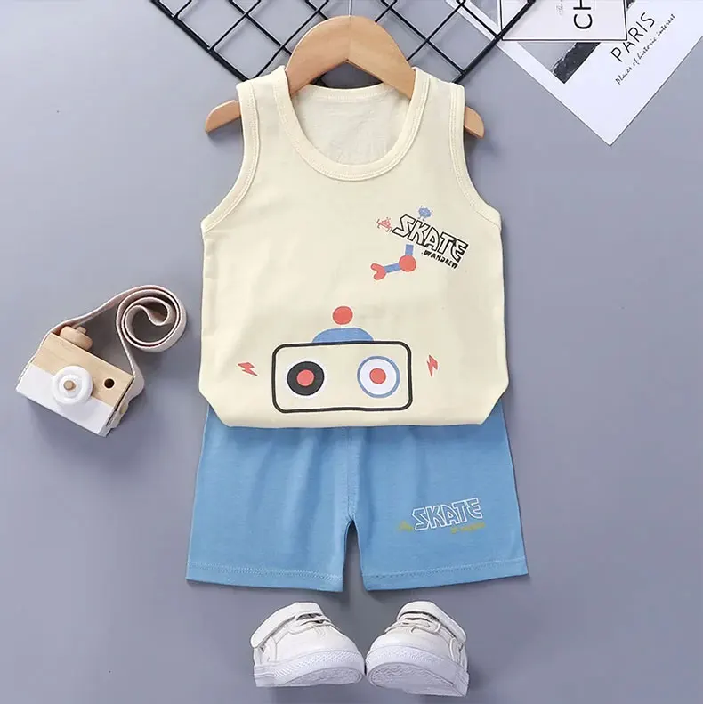 Kinder-Sets Kinderkleidung Jungen Mädchen Westenanzug Sommer Kinderbekleidung Baby Baumwoll-T-Shirts Shorts Tanktop Ärmellos – Detail 10