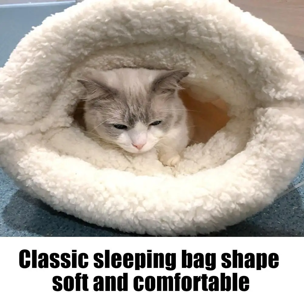 Winter Warm Enclosed Cat Bed with Tunnel, Thermal Plush Igloo House for Indoor Cats, Self-Warming Hooded Dog Bed for Small Dogs