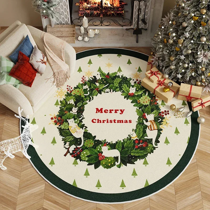 

VIKAMA Рождественский декоративный ковер Праздничная декоративная композиция домашних круглых ковриков Холодные нескользящие коврики для гостиной