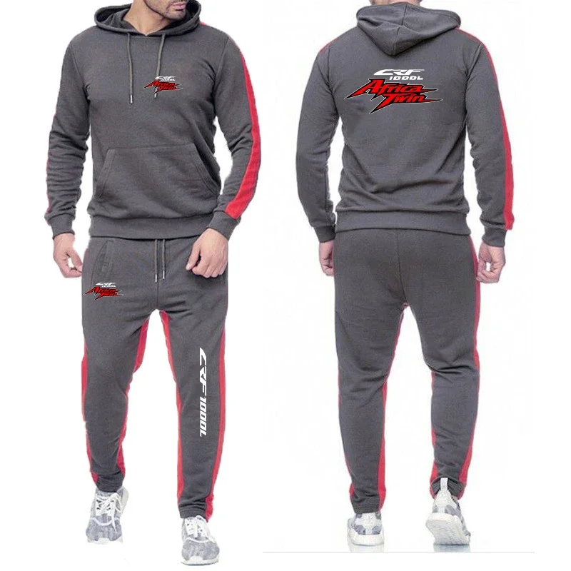 

2024 Africa Twin Crf 1000L Logo Print Spring Autumn Men's Casual Hooded Pullover Hoodies+Popular Sports Trousers Solid Color Set