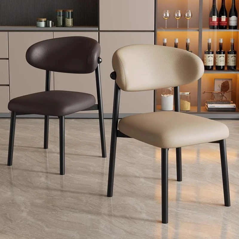 Italian Upholstered Leather Dining Chairs Home Dining Table Backrest Stools High-Density Sponge Iron for Kitchen Furniture