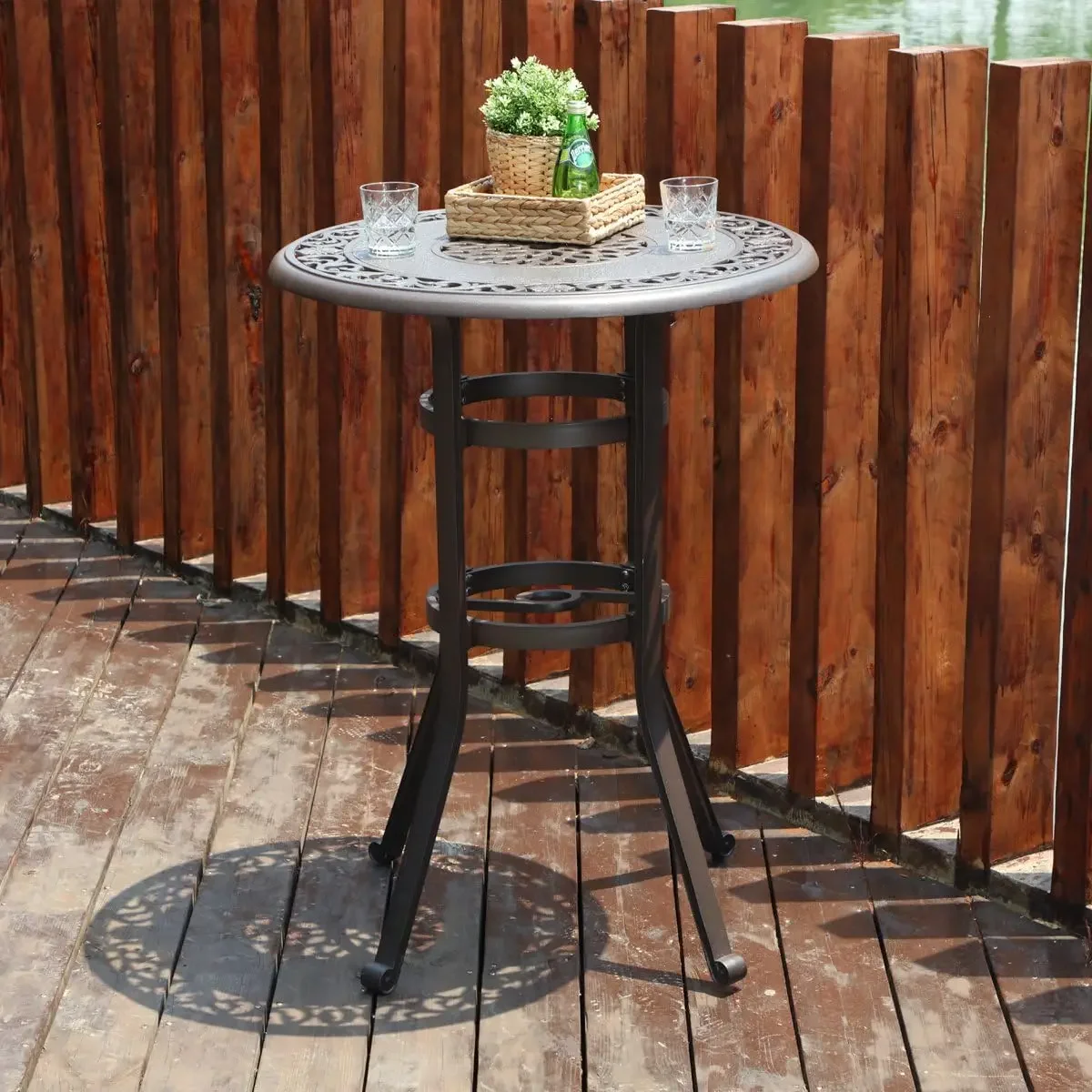 

32" Cast Aluminum Patio Bar Table, 41" Height High Top Outdoor Table, Pub Height Bistro Round Table for Paito Lawn Garden, Brown