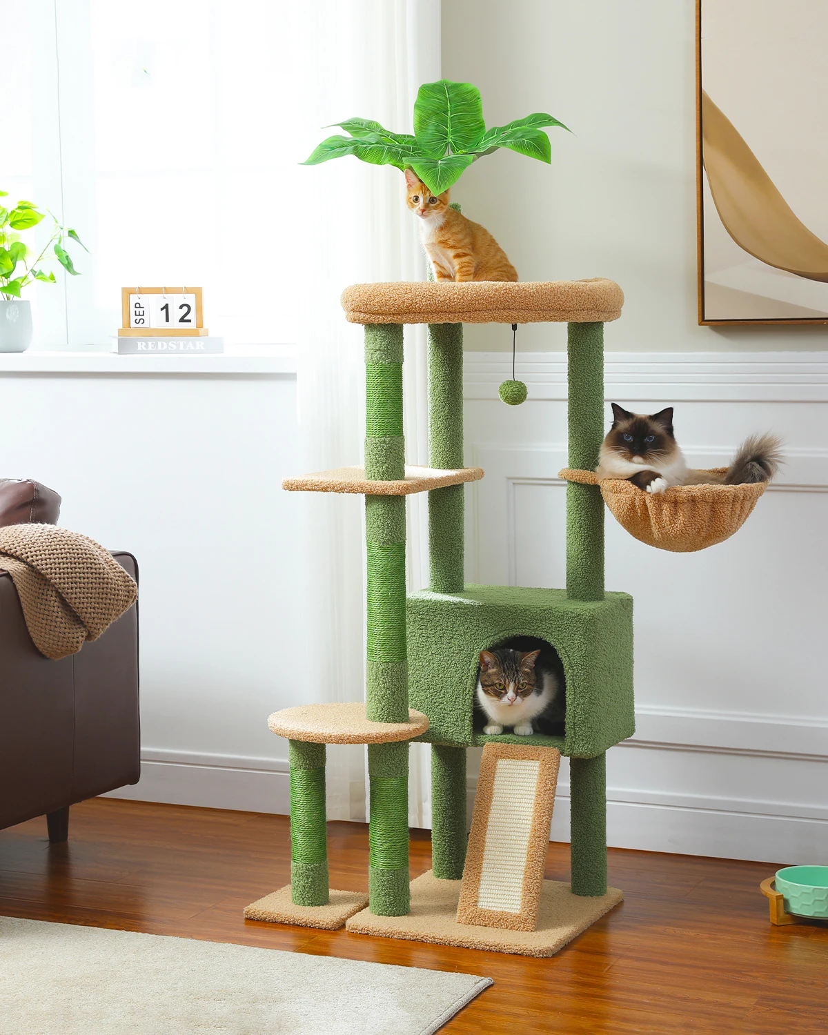 H135CM Cat Tree for Indoor with Sisal Scratching Posts Multi-Level Cat Tower with Spacious Condo Hammock Scraper for Kitten Toys