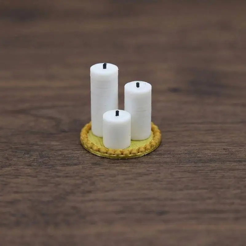 New 4Pcs Home Ornament 1:12 Dollhouse Mini White Candle Miniature Tray Set Playhouse Toys Christmas Scene Decoration