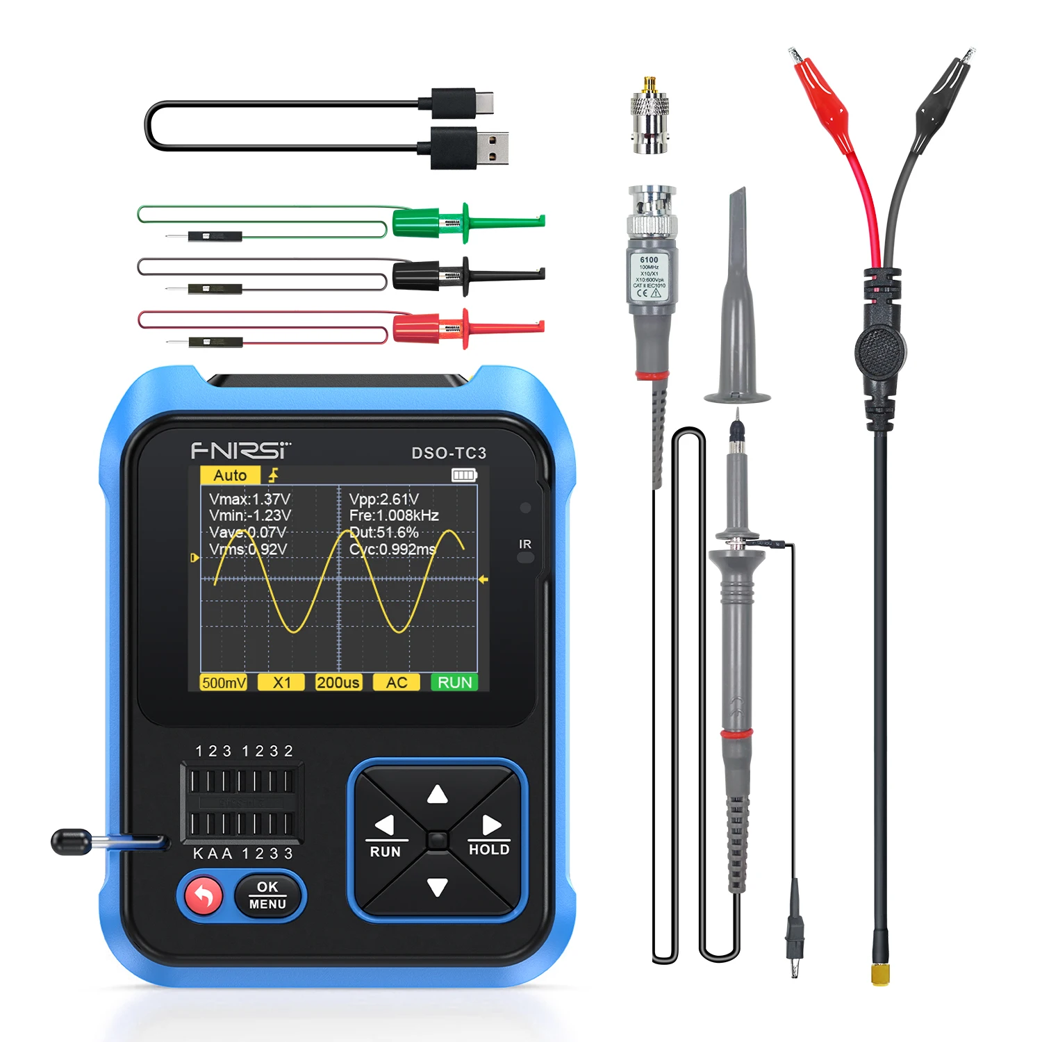 

DSO-TC3 Digital Oscilloscope Transistor Tester 10MS/s Sampling Rate 500kHz Bandwidth Support Diode LCR Detect Signal Generator