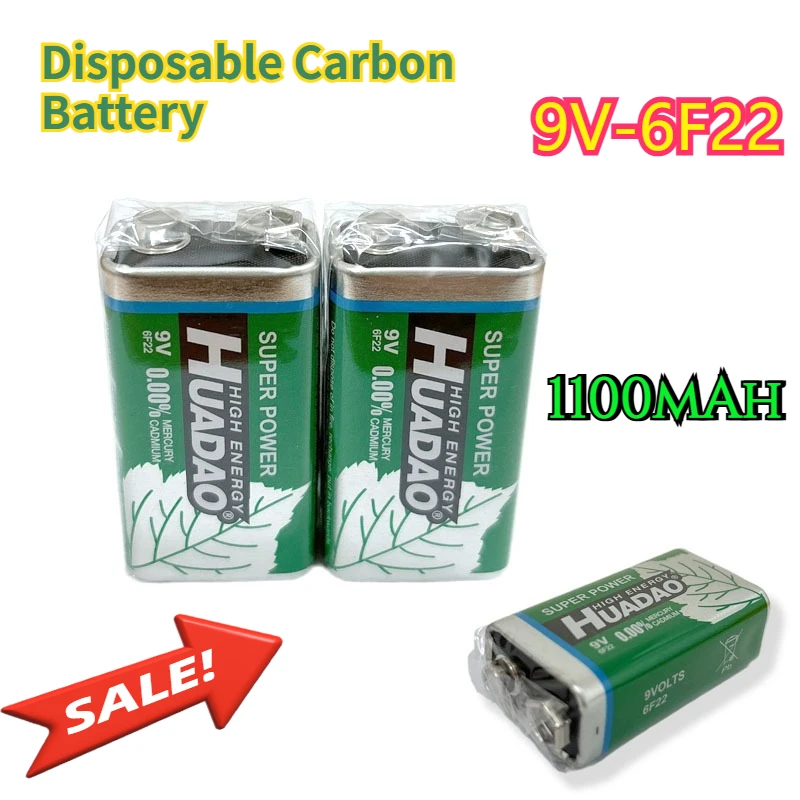 

9V alkaline battery 6F22 carbon dry battery 1100mAh disposable battery suitable for Microphone toys alarm multimeter Smoke Alarm