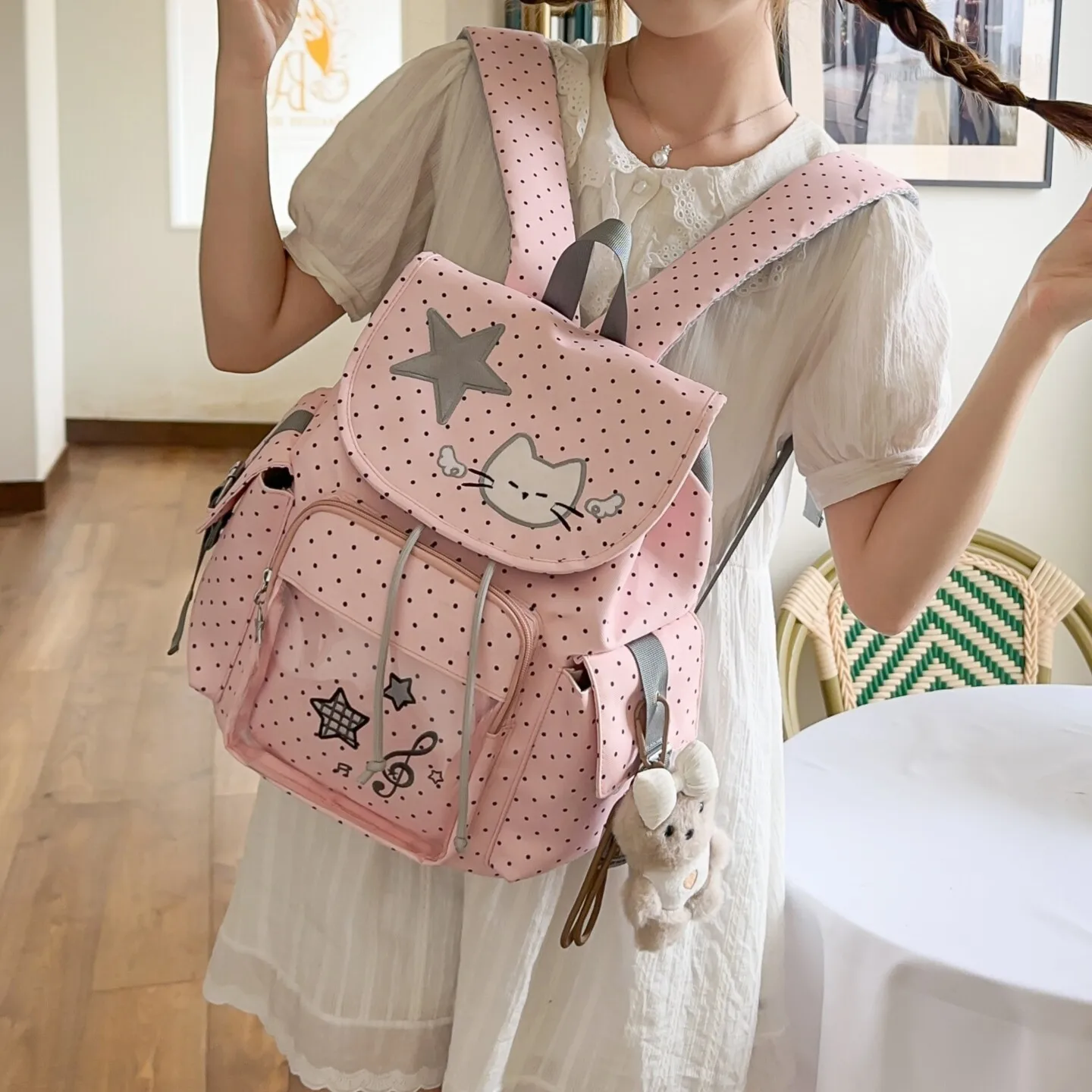 Polka Dot Backpack for School Girls College Style Dual Shoulder Bag Versatile Campus Life Ins Small  Backpack Sweet Acad...