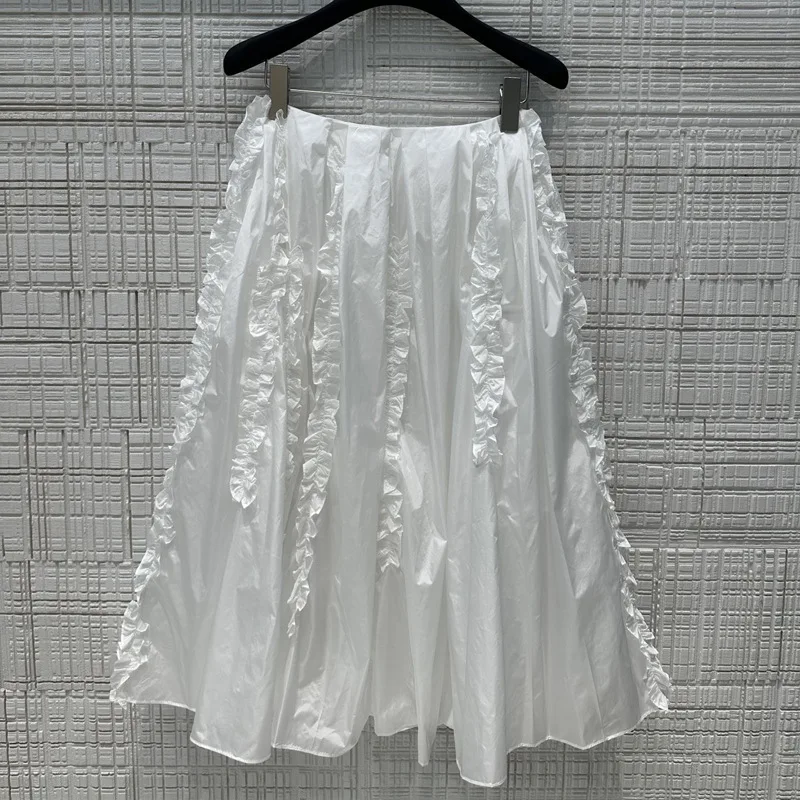 

2024 High Quality Lace Striped Pleated Skirt, Sweet and Girlish Style, Fashionable and Niche Design, Umbrella Hem Long Skirt