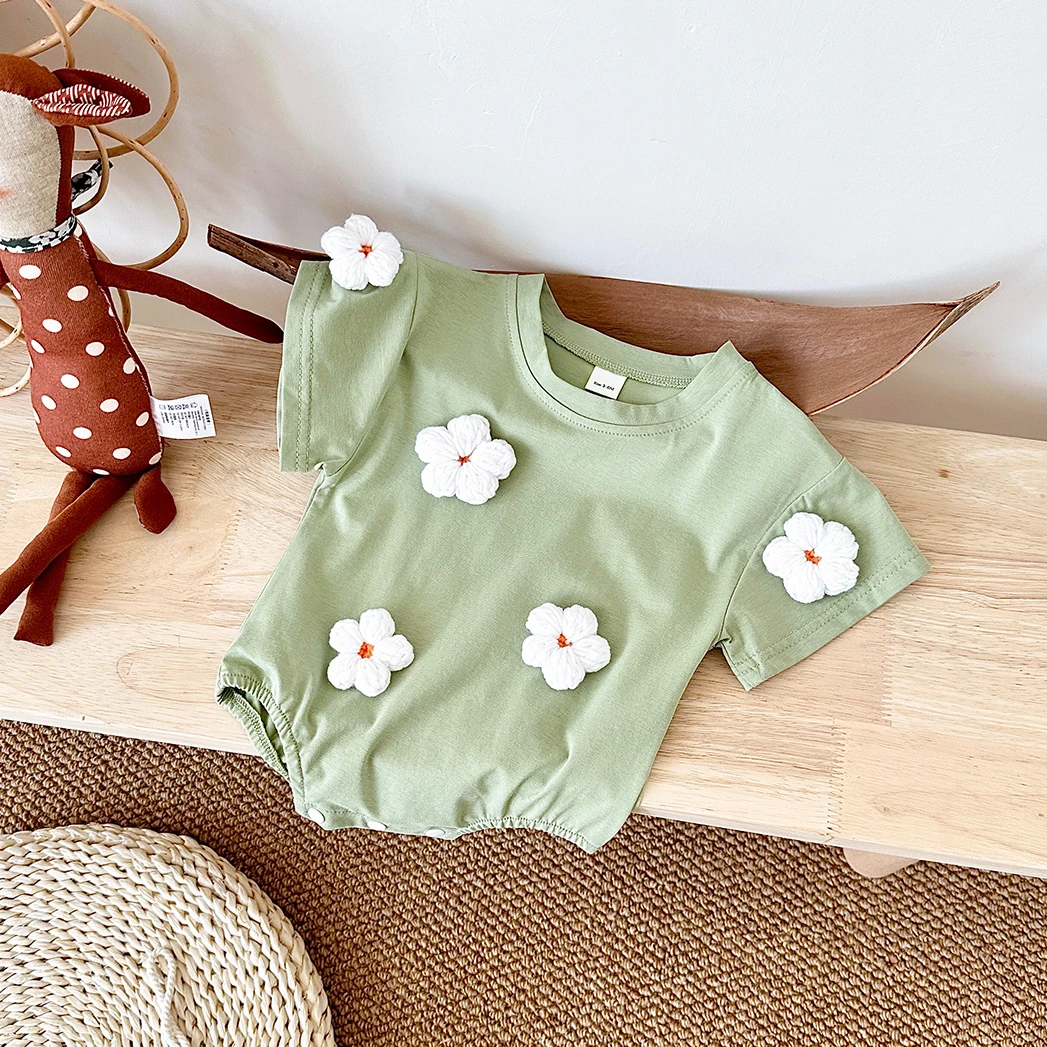 New Summer Infant Short Sleeve Romper Baby Triangle Bodysuit Clothes Baby Girl Jumpsuit Love Cloud Pattern Cartoon Boy 0-18M