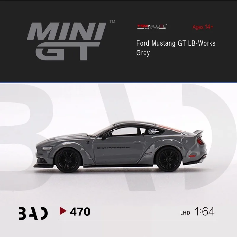 Quality scale 1/64 diecast alloy car model Ford Mustang GT LBWK 470 Collection decoration, a Children's Day gift for children.