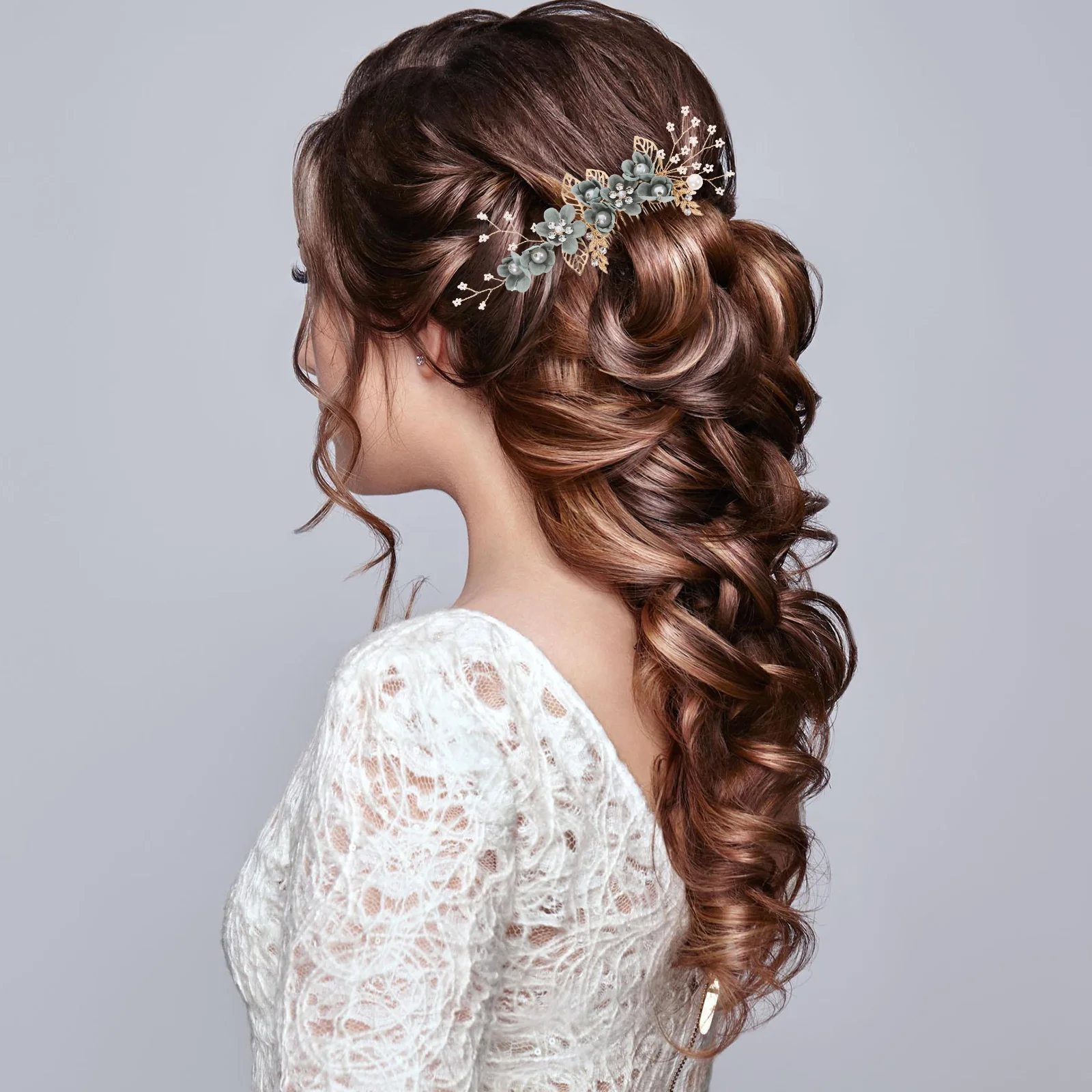 

1Set Wedding Hair Comb Clips Bridal Alloy Pearl Rhinestone Floral Headpiece Bride Bridesmaid Flower Girl Hair Accessories Prom
