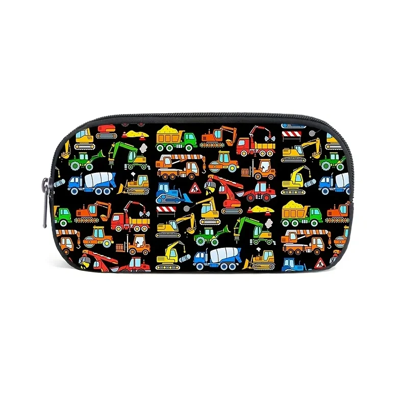 Cartoon Excavator Tractor Fire Truck Cosmetic Case Pencil Bag Portable Stationery Bag Teenager Pencil Box for School Supplies