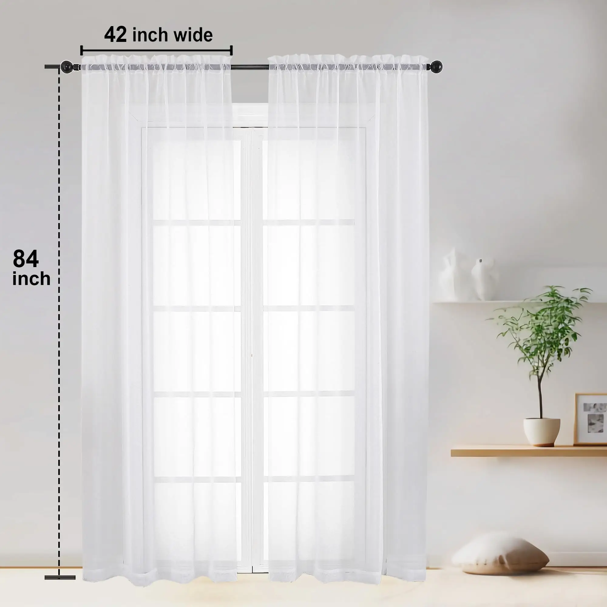 Sheer Curtains 2 Panels Set, Sheer White Curtains for Living Room/Bedroom, Rod Pocket Voile Sheer Panel Drapes