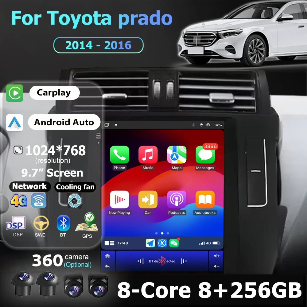 Car Radio Multimedia Video Player Navigatio GPS Stereo For Toyota prado 2014 - 2016 Android 16 Auto Carplay DSP Head Unit 9.7''