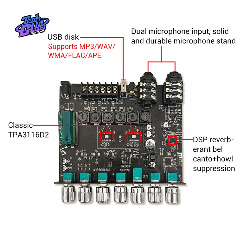 ZK-AM100 2X50W + 100W Subwoofer Power Amplifier Board High Power MIC TPA3116D2 2.1 Bluetooth-compatible Audio Amplifier Module