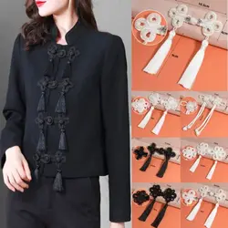 1PCS Cheongsam Chinese Style National Tide Clothing Hand-beaded Decorative Buttons Long Tail Pearl Crystal Tassel Plate Buckle