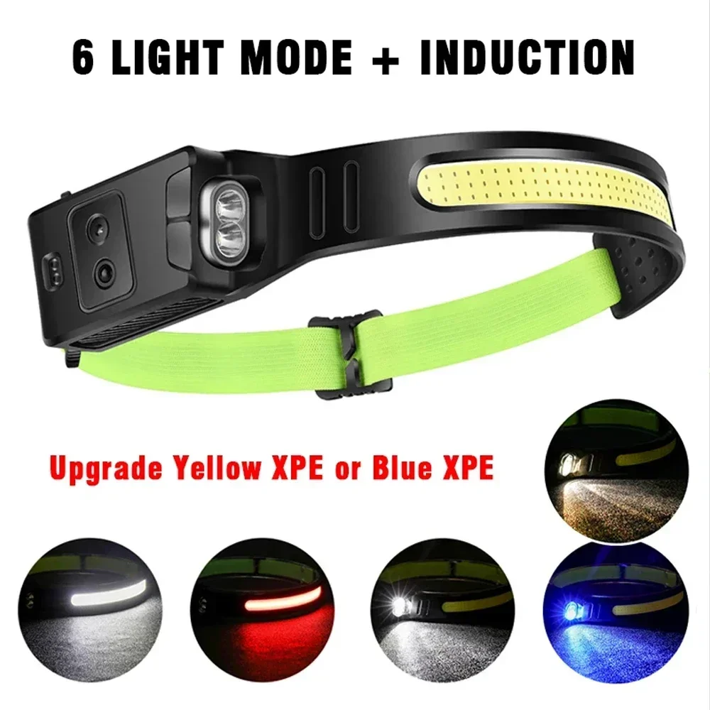 Sensor Headlights Cob Headlamp Outdoor Household Portable LED Headlight with Built-in 1200mah Battery USB Rechargeable Head Lamp