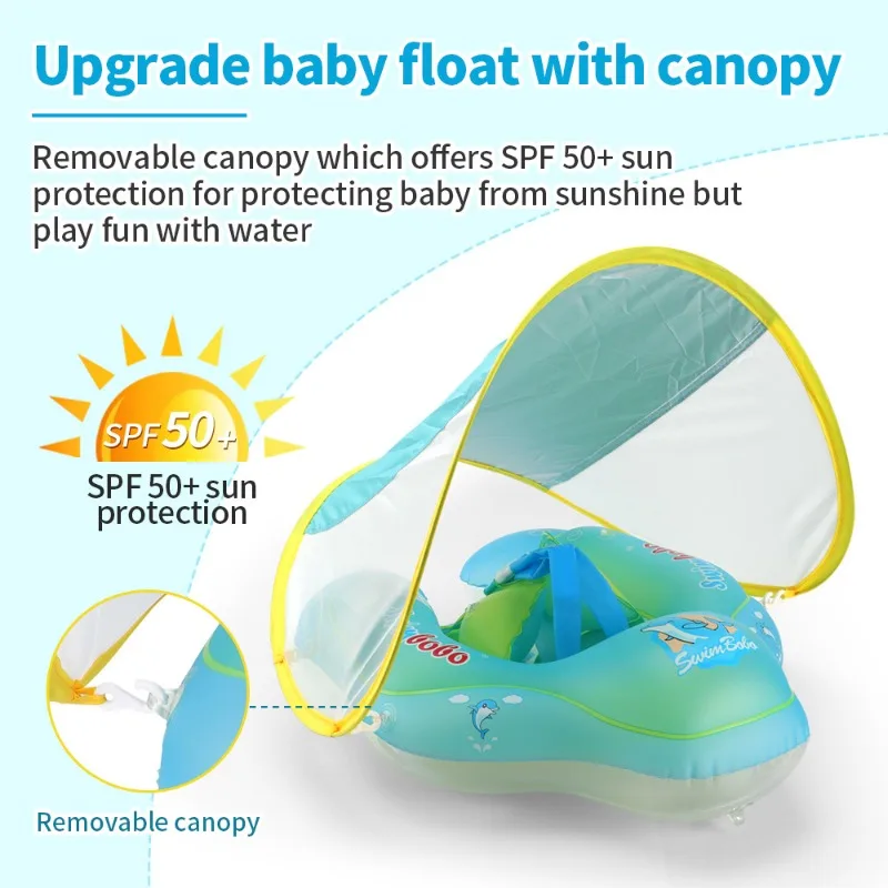 Baby Swimming Float With Canopy Inflatable Infant Floating Ring Kids Swim Pool Accessories Circle Bathing Summer Toys