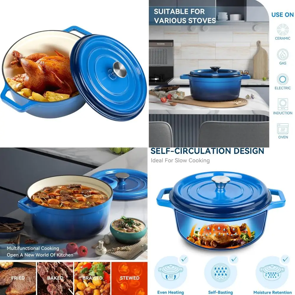 

Non-stick Cast Iron Dutch Oven, 6.5 Quart Enamel Pot with Lid, Ideal for Bread Baking and Cooking