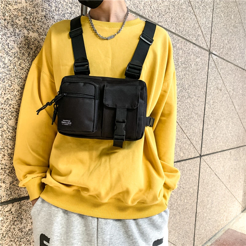 VC Casual Outdoors Function Vest Bags for Men Trend Hip Hop Streetwear Men\'s Tactical Chest Bags Cool Streetwear Boy Chest Bag