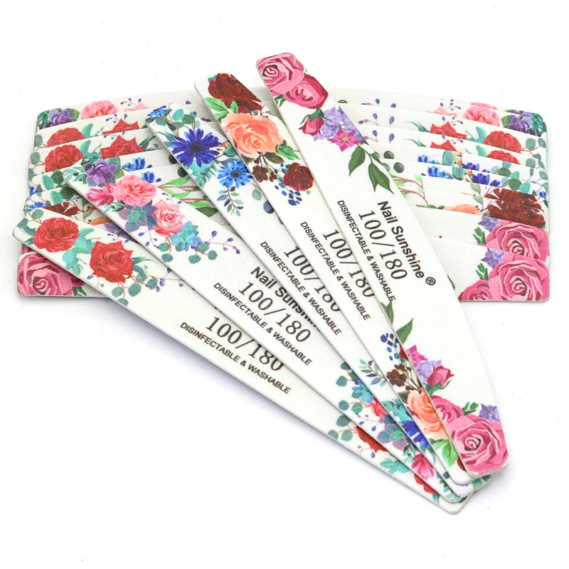 10Pcs Lot Professional Nail Files 100/180 Griting Wood Strong Sandpaper Emery Doub-Sided Nails Buffer Block File Art Nail Tools