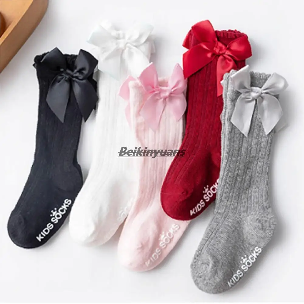 Newborn Baby Girl Sock Summer Cotton Babies Pantyhose Infant Toddler Knee High Sock Bows Pompom Baby Stockings Sokken