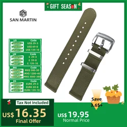 San Martin Watch Strap Band Men Women Sports Nylon 20mm 22mm Watchbands Simple Comfortable Water Absorbent Pin Buckle SN0031