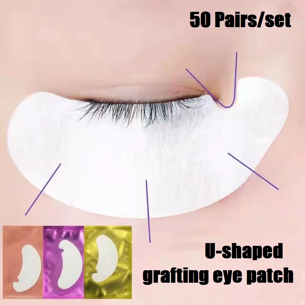 50 Pairs/set U Shaped Grafting Eyelash Patches Eye Lash Patch False Eyelash Extension Paper Stickers Under Eye Pads Makeup Tools