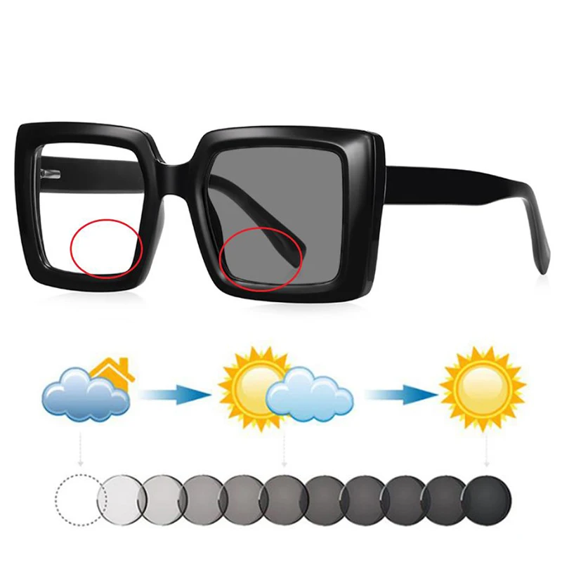 

Women TR90 Large Square Photochromic Bifocals Reading Sunglasses Presbyopia Dark Glasses Hyperopia Shades Sunnies Custom Lenses