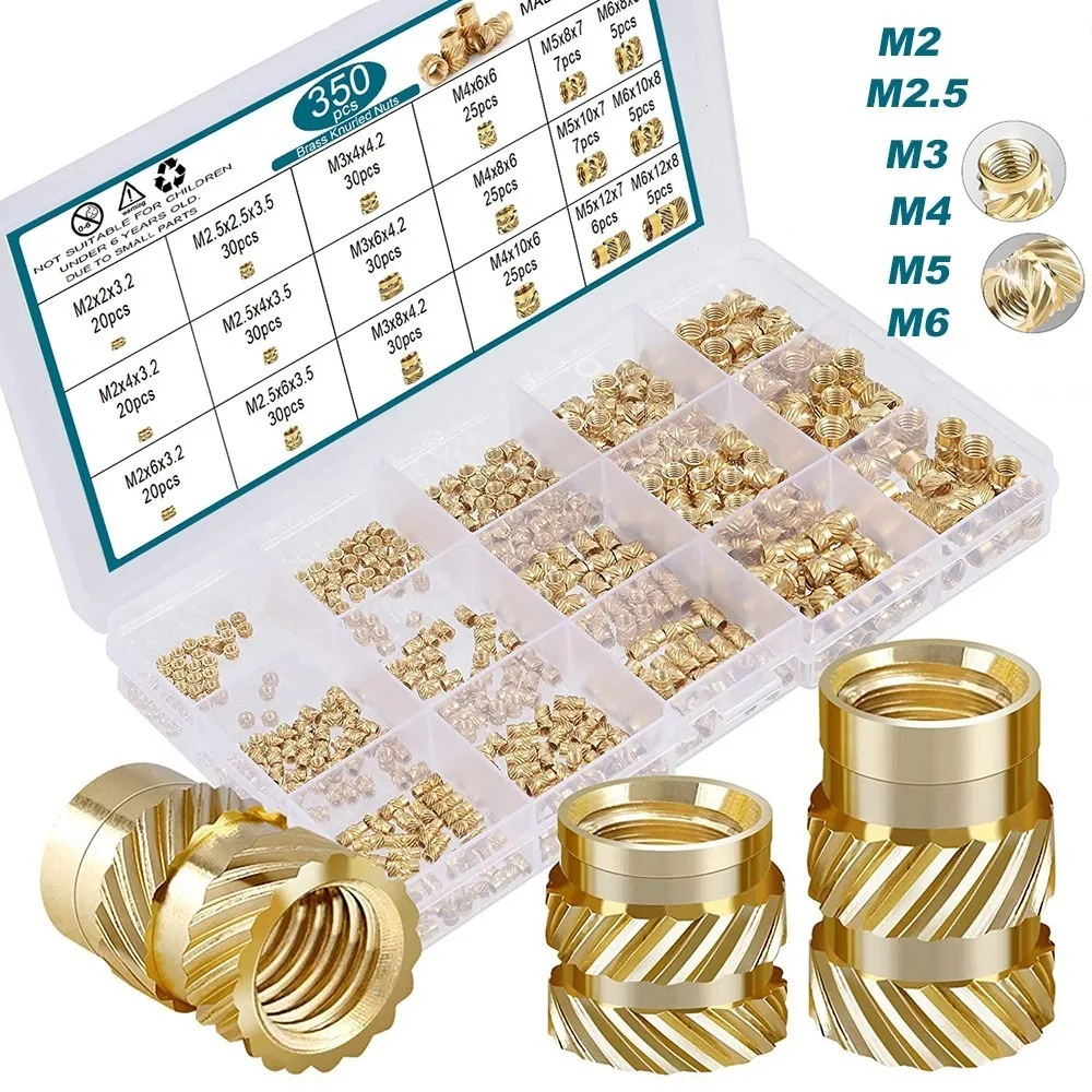 300Pcs M2 M2.5 M3 M4 M5 M6 Thread Knurled Insert Nut for 3D Printer Double Twill Knurled Embedded Molding Injection Nutsert Nuts