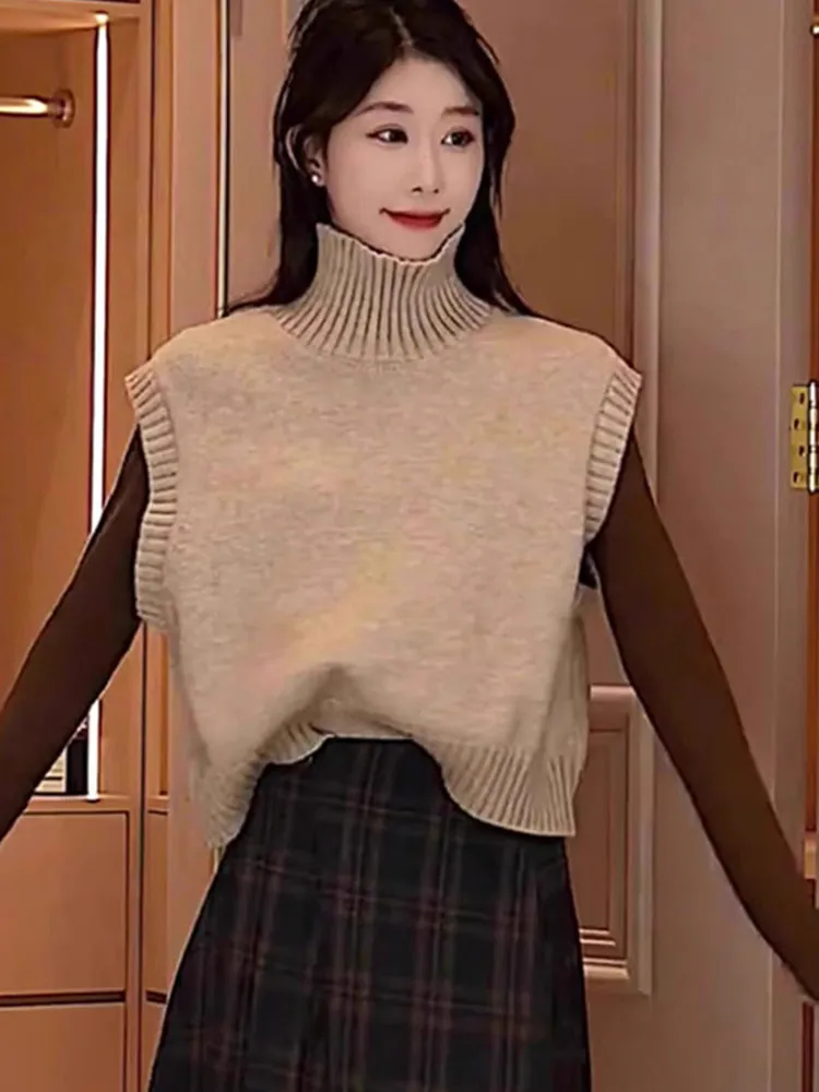 

High Collar Svel Knitted Sweater Casual Pure Color Women's Vest Outerwear Faion Slim Fit Commute Sle Regular Fit