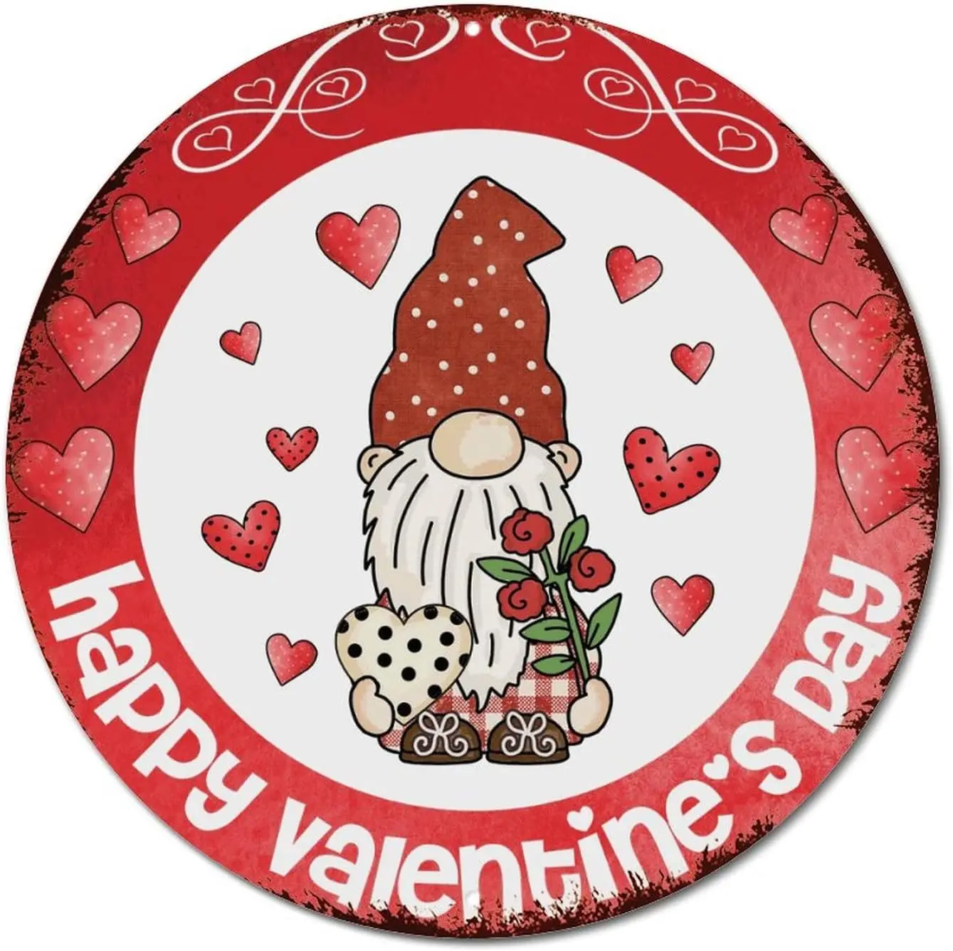 สุขสันต์วันวาเลนไทน์ยินดีต้อนรับ Gnome รอบป้ายดีบุกภรรยาของขวัญ Retro ป้ายโลหะ Wall Art Sign วันหยุดฤดูหนาวคริสต์มาส Retro Garag