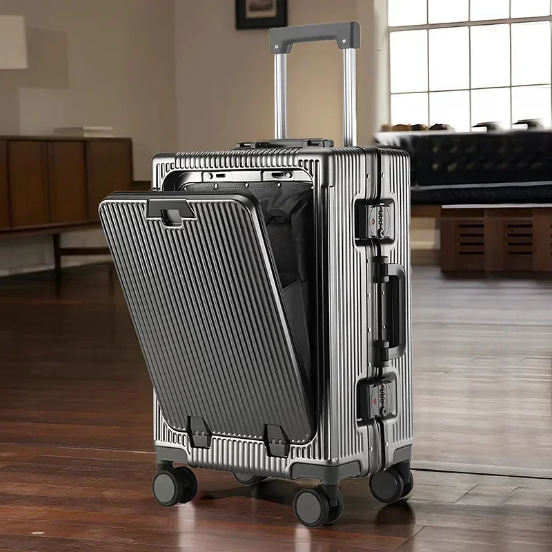 Front Opening Laptop Trolley Case Luggage on Wheels Aluminum Frame Boarding Case Travel High Quality Portable Suitcase