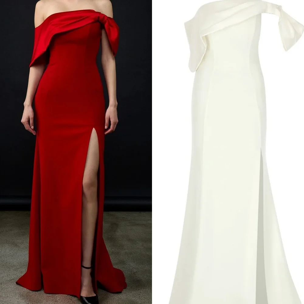 

Customized Modern Style High Quality Jersey Ruched Draped Straight Off-the-shoulder Long Dresses Bespoke Occasion Dresses Formal
