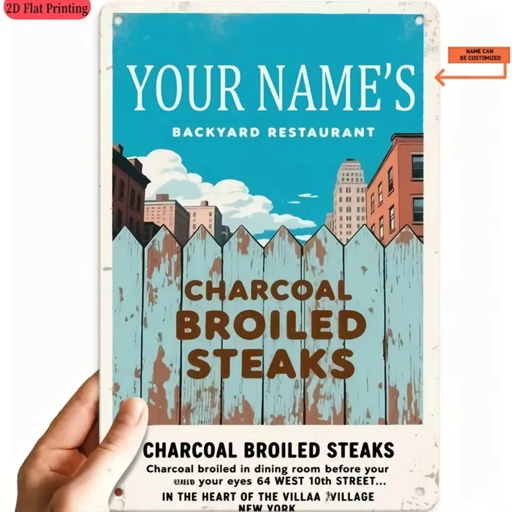CIFbuy Custom Grilled Steak Tin Sign, Personalized Name, Restaurant Bar Kitchen Wall Decor