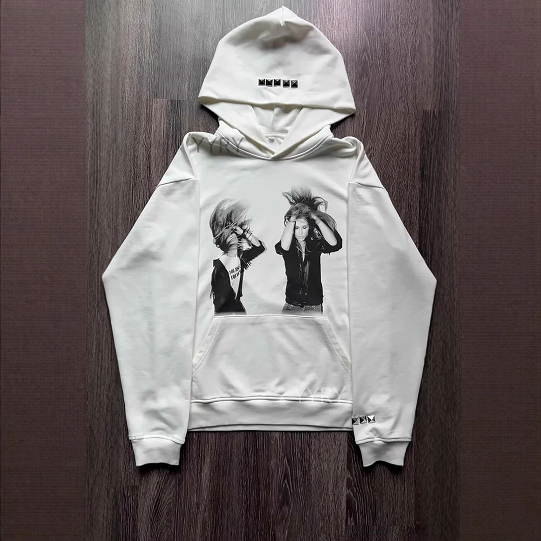 

Unisex Spring and Autumn Dark Printed Hoodie with Willow Nail Decoration Street Hoodie Hoodie