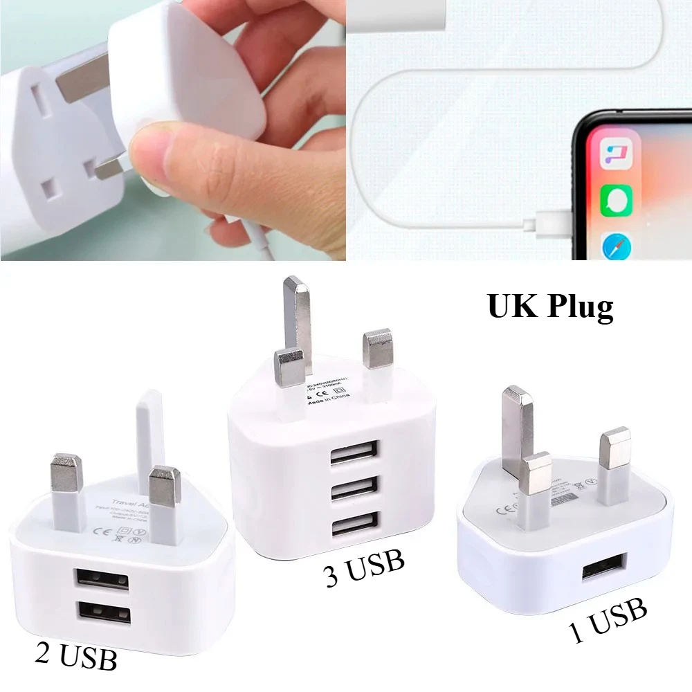 

1/2/3 USB-адаптер для зарядного устройства для телефона, британская вилка, домашняя зарядка переменного тока 110-240 В, универсальная розетка для зарядного устройства для телефона, дорожная розетка